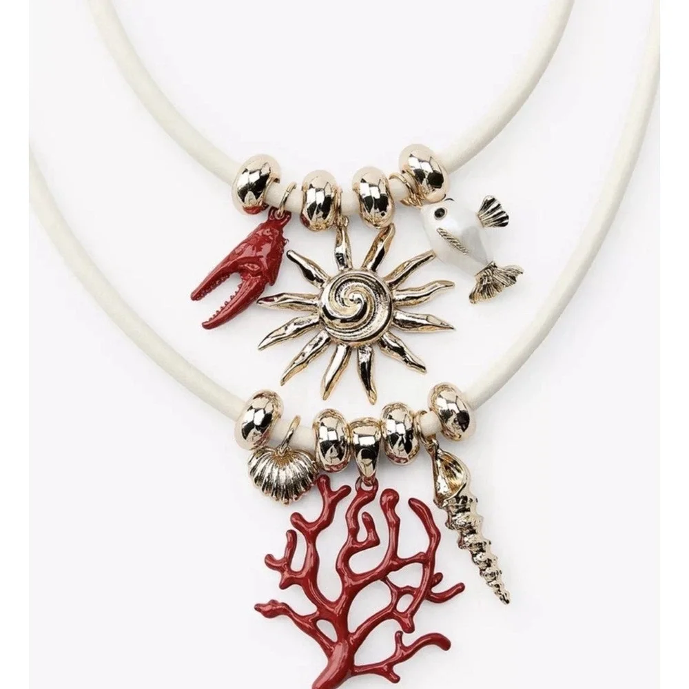 Zara Beach Necklace Vacation‎ Resort Bohemian Nautical Coral Fish Sun Shell 2